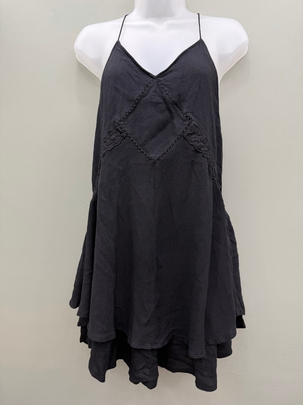 Fashion on Earth Black Lace Racerback Swing Mini Dress Small Boho